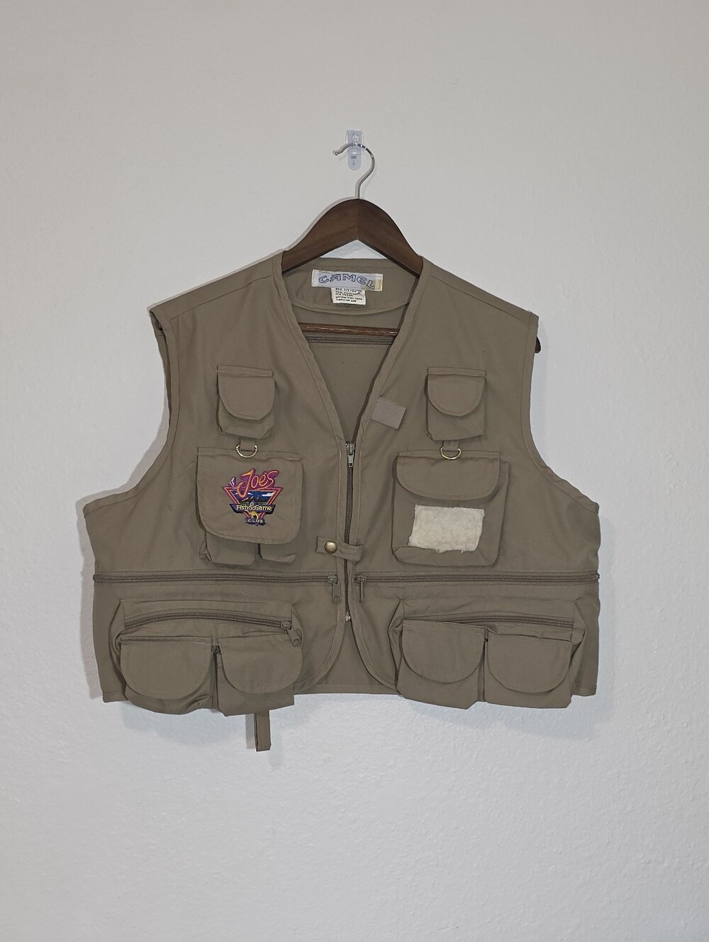 Vintage Camel Joes Fish and Game Club Fishing Vest Tan Utility Gorpcore Gilet